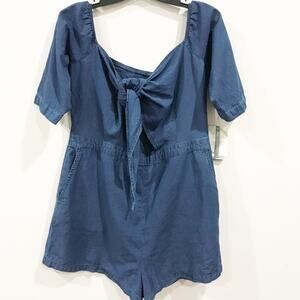 ASOS Denim Off Shoulder Tie Front Romper
